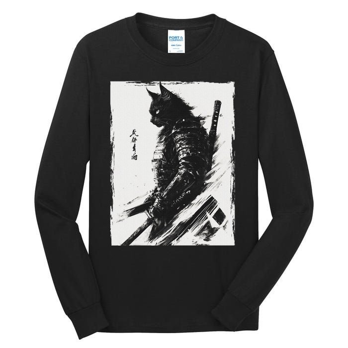 Samurai Warrior Cat Graphic Vintage Japanese Art Anime Tall Long Sleeve T-Shirt