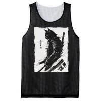 Samurai Warrior Cat Graphic Vintage Japanese Art Anime Mesh Reversible Basketball Jersey Tank