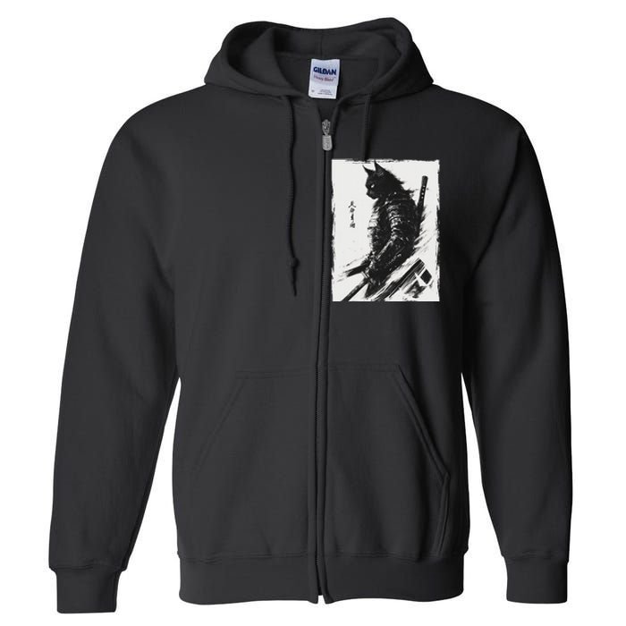 Samurai Warrior Cat Graphic Vintage Japanese Art Anime Full Zip Hoodie