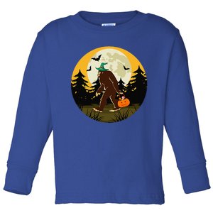 Sasquatch With Candy Pumpkin Basket Funny Halloween Bigfoot Toddler Long Sleeve Shirt