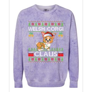 Santa Welsh Corgi Dog Xmas Lights Ugly Welsh Corgi Christmas Gift Colorblast Crewneck Sweatshirt