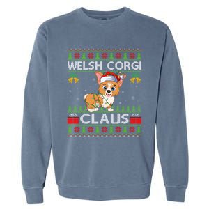 Santa Welsh Corgi Dog Xmas Lights Ugly Welsh Corgi Christmas Gift Garment-Dyed Sweatshirt