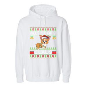 Santa Welsh Corgi Dog Xmas Lights Ugly Welsh Corgi Christmas Gift Garment-Dyed Fleece Hoodie