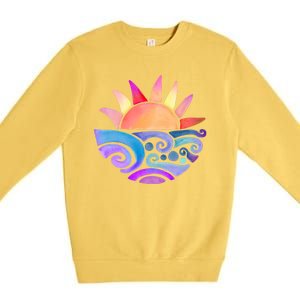 Summer Water Color Sunset Beach Premium Crewneck Sweatshirt