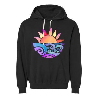 Summer Water Color Sunset Beach Garment-Dyed Fleece Hoodie
