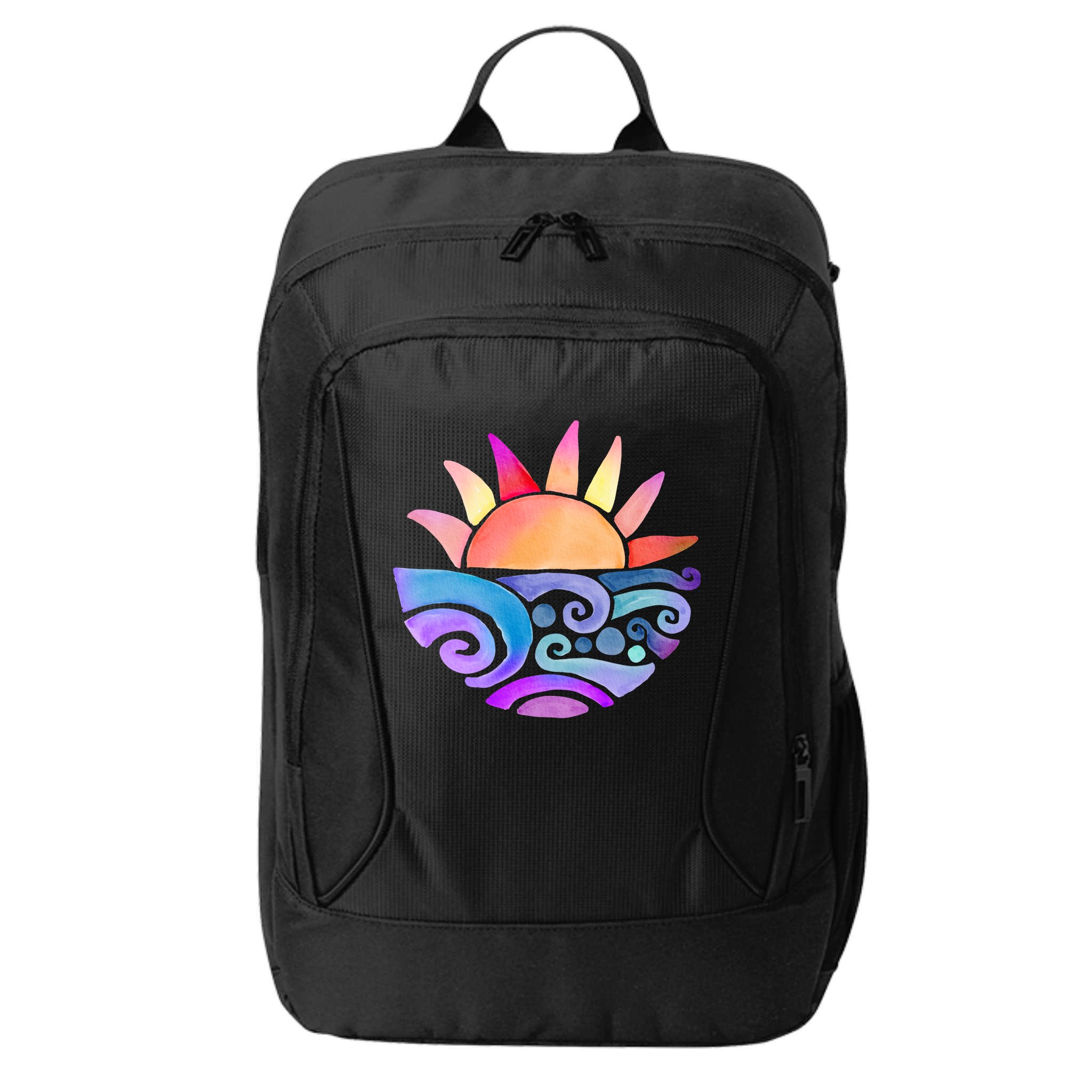Summer Water Color Sunset Beach City Backpack