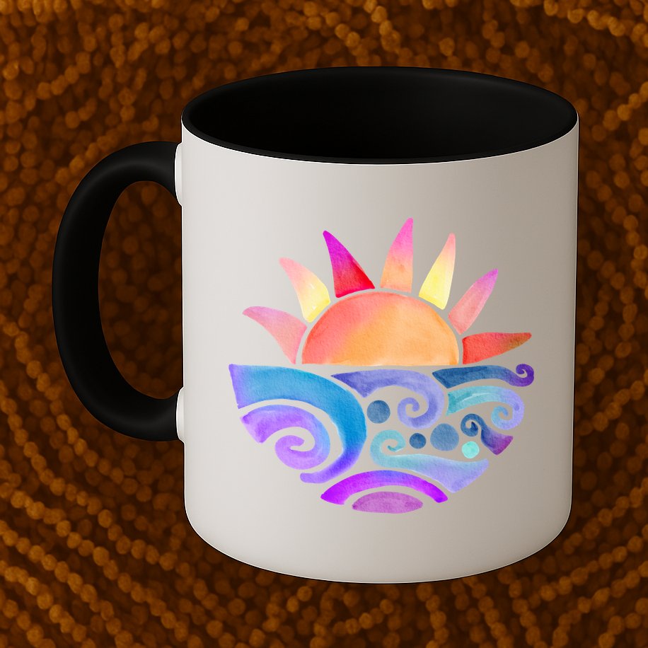 Summer Water Color Sunset Beach Mug