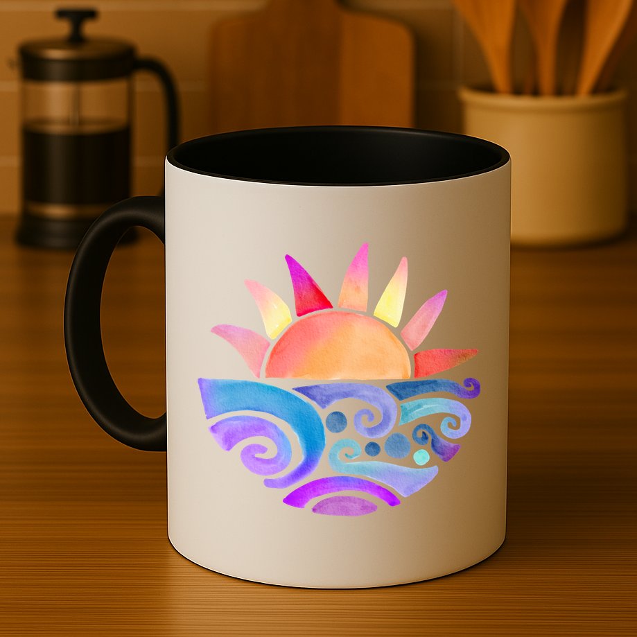 Summer Water Color Sunset Beach Mug