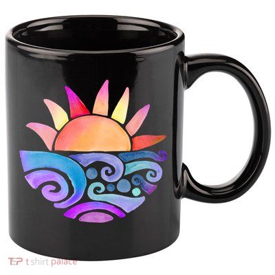 Summer Water Color Sunset Beach 11oz C Handle Ceramic Mug
