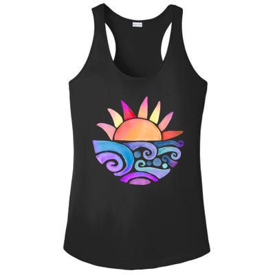 Summer Water Color Sunset Beach Ladies PosiCharge Competitor Racerback Tank