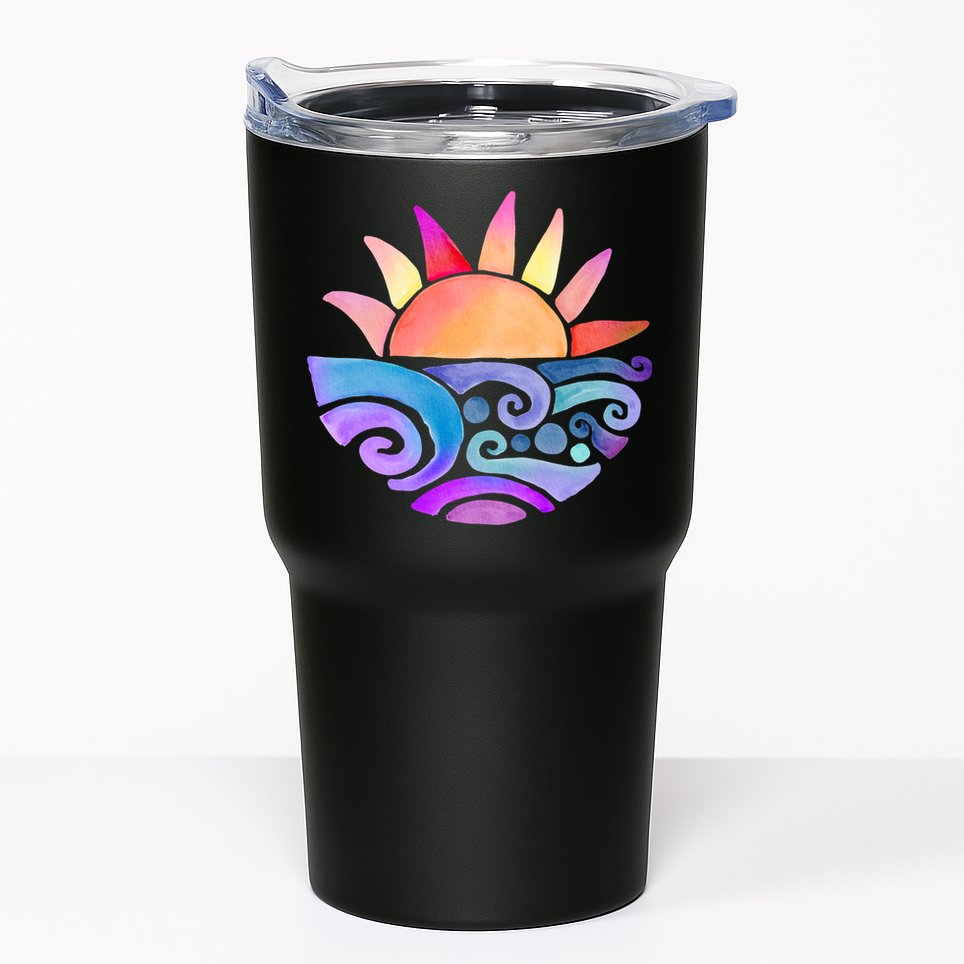 Summer Water Color Sunset Beach Tumbler