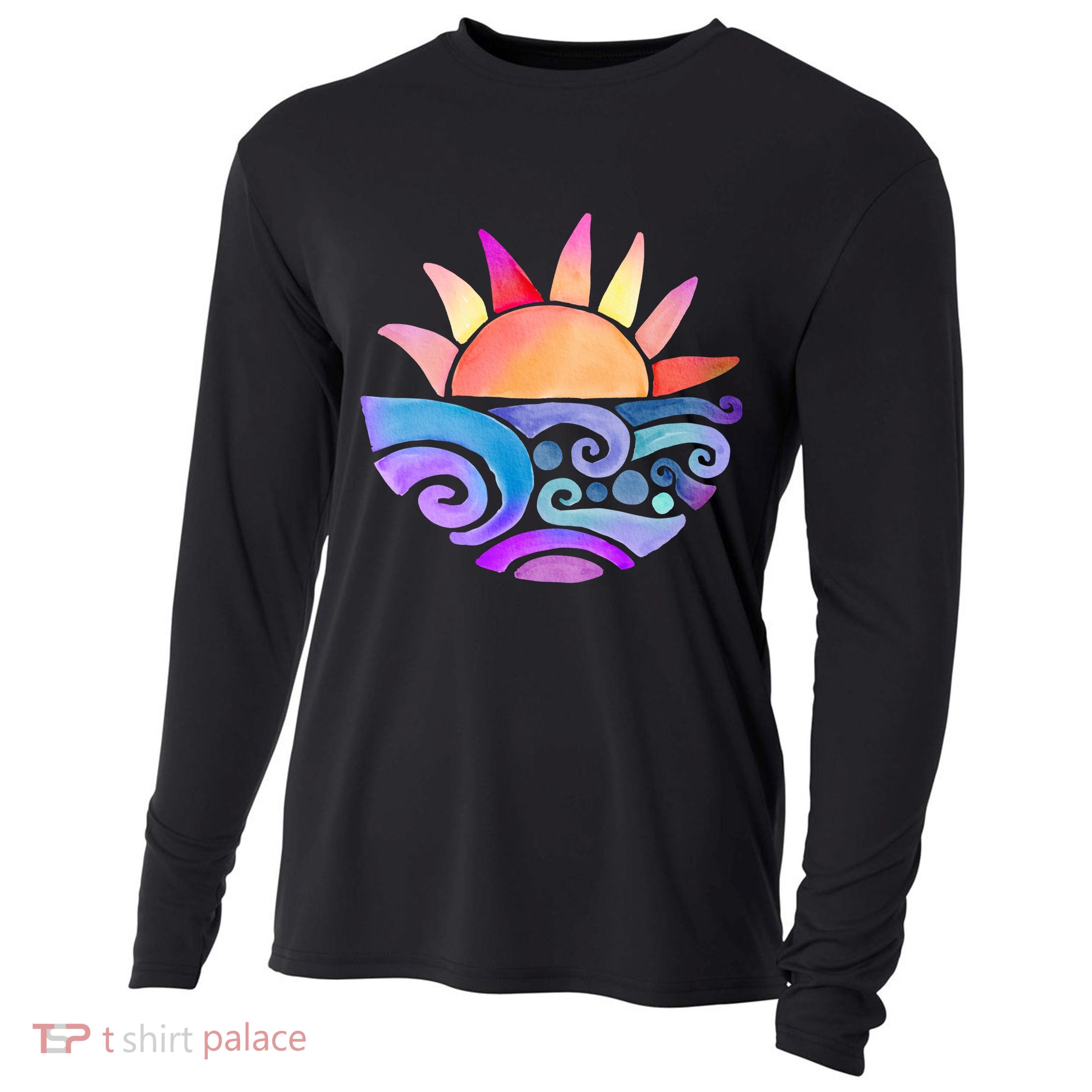 Summer Water Color Sunset Beach Cooling Performance Long Sleeve Crew