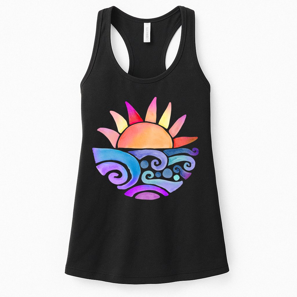 Summer Water Color Sunset Beach Womens Tank Top