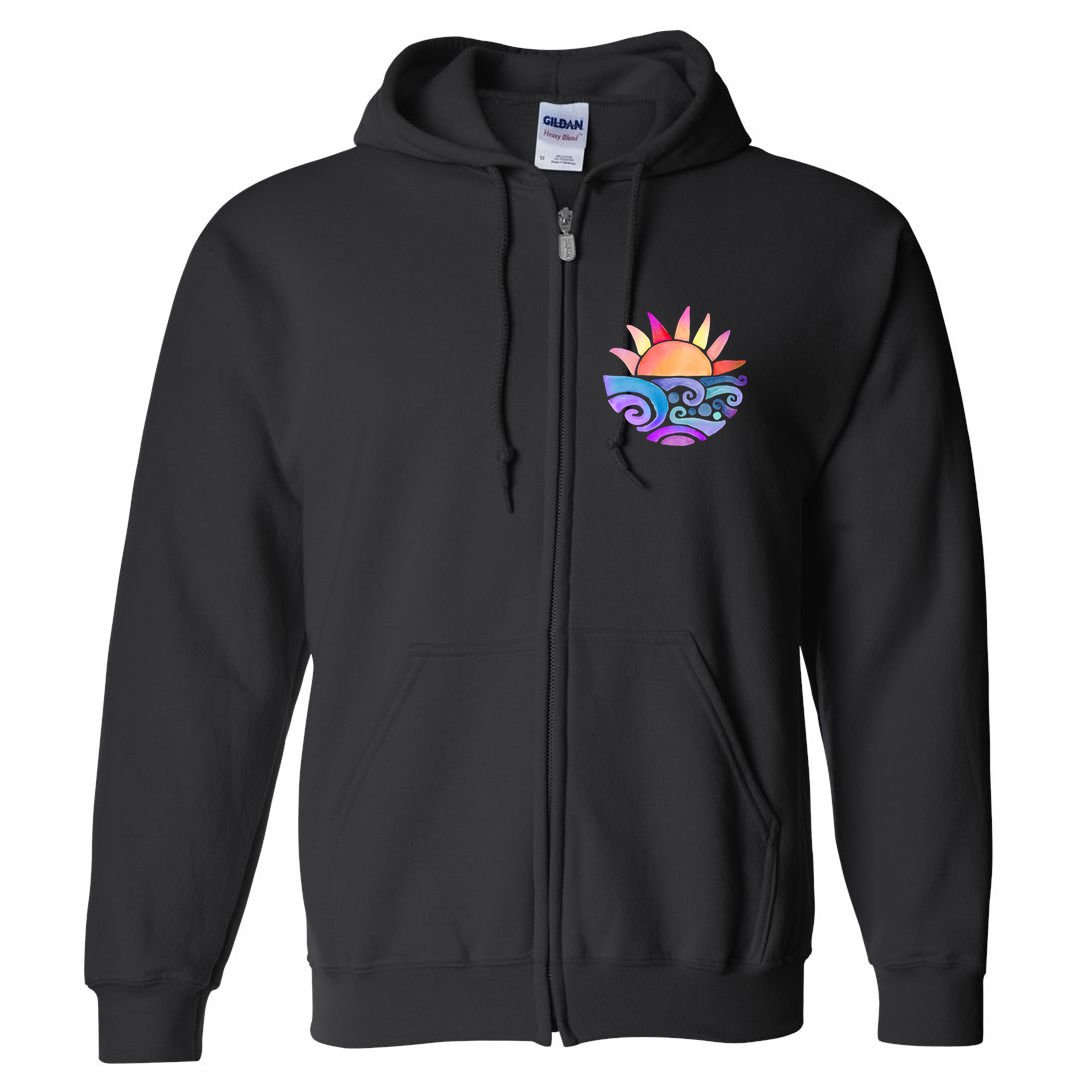 Summer Water Color Sunset Beach Full Zip Hoodie