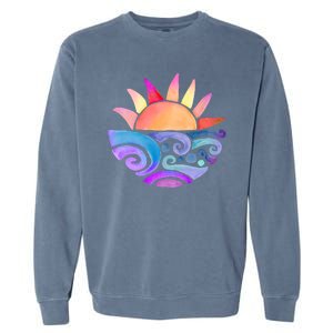 Summer Water Color Sunset Beach Garment-Dyed Sweatshirt