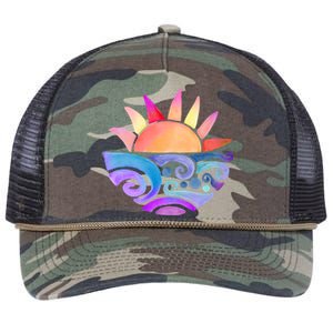 Summer Water Color Sunset Beach Retro Rope Trucker Hat Cap