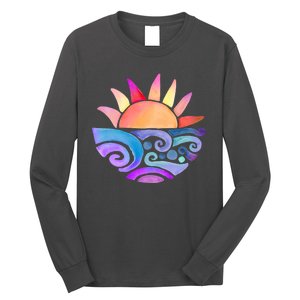 Summer Water Color Sunset Beach Long Sleeve Shirt