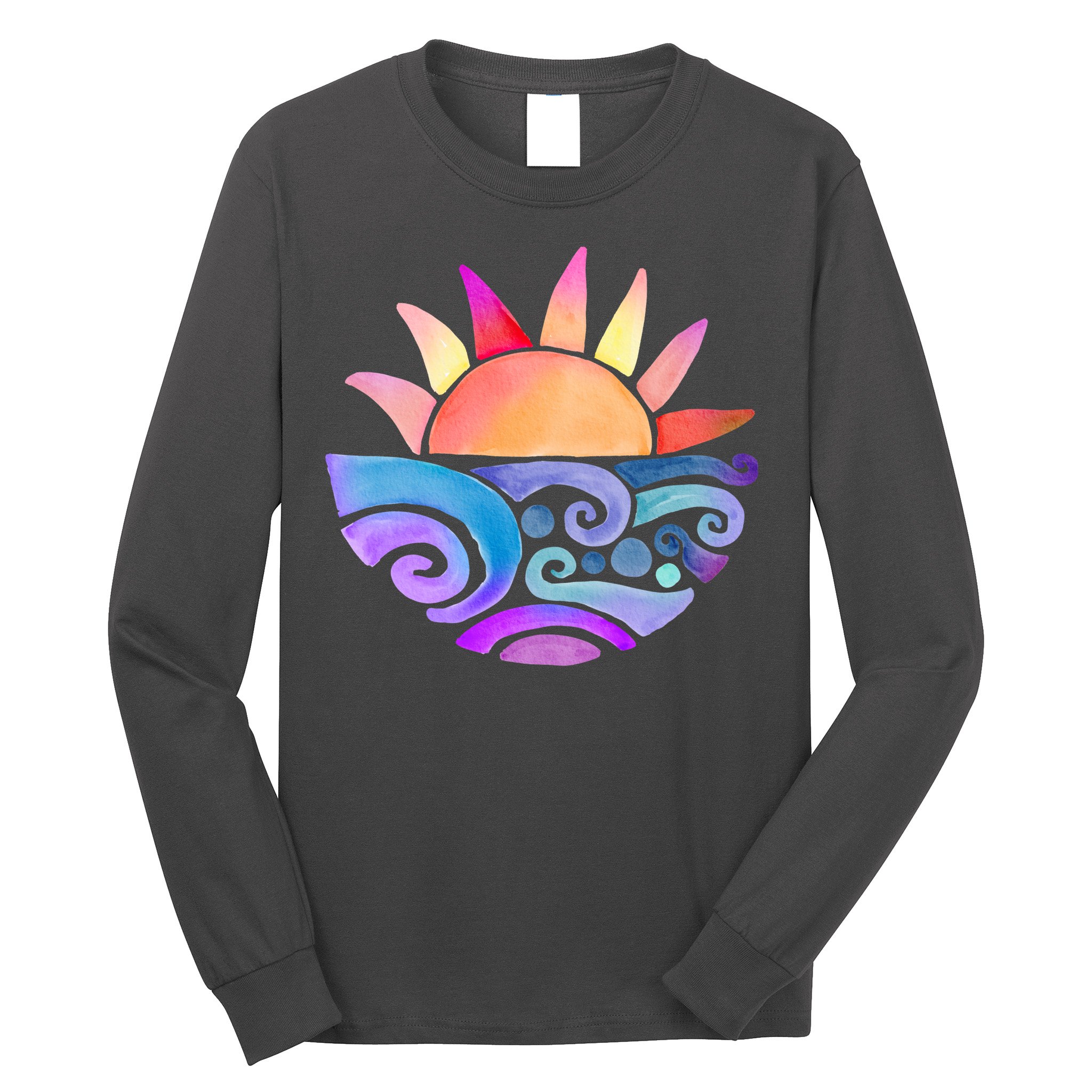 Summer Water Color Sunset Beach Long Sleeve Shirt
