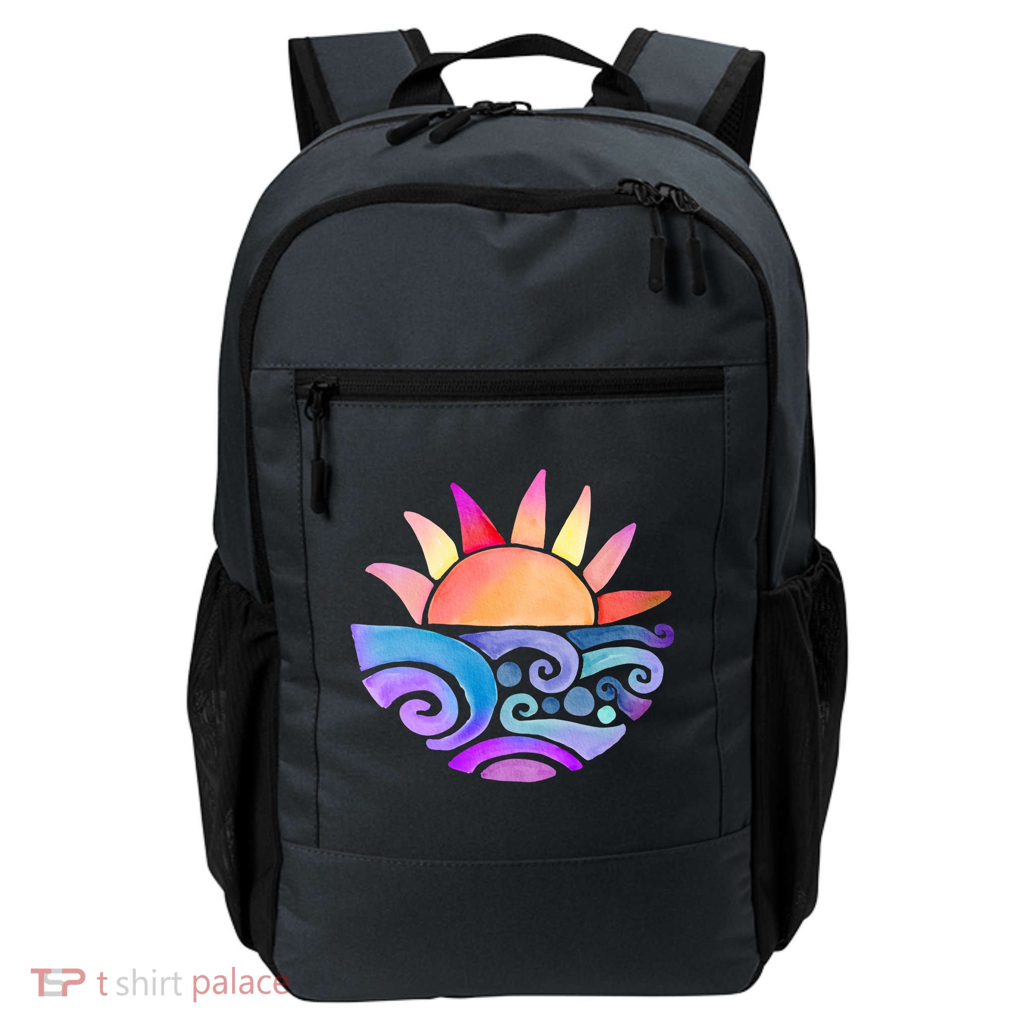 Summer Water Color Sunset Beach Daily Commute Backpack