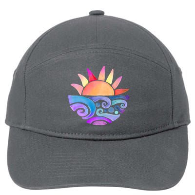 Summer Water Color Sunset Beach 7-Panel Snapback Hat