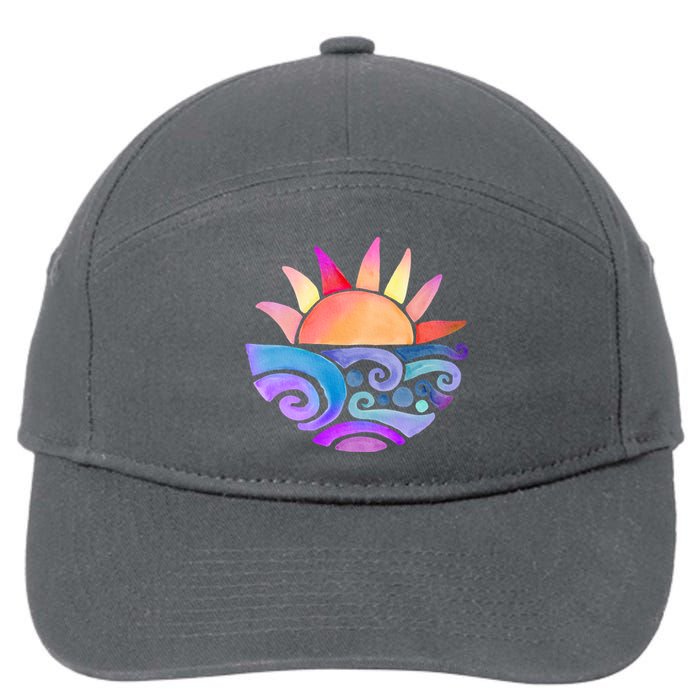 Summer Water Color Sunset Beach 7-Panel Snapback Hat