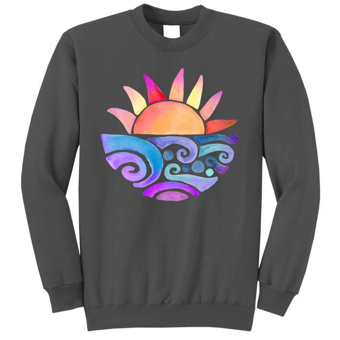 Summer Water Color Sunset Beach Tall Sweatshirt