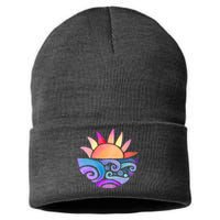 Summer Water Color Sunset Beach Sustainable Knit Beanie