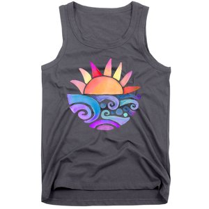 Summer Water Color Sunset Beach Tank Top