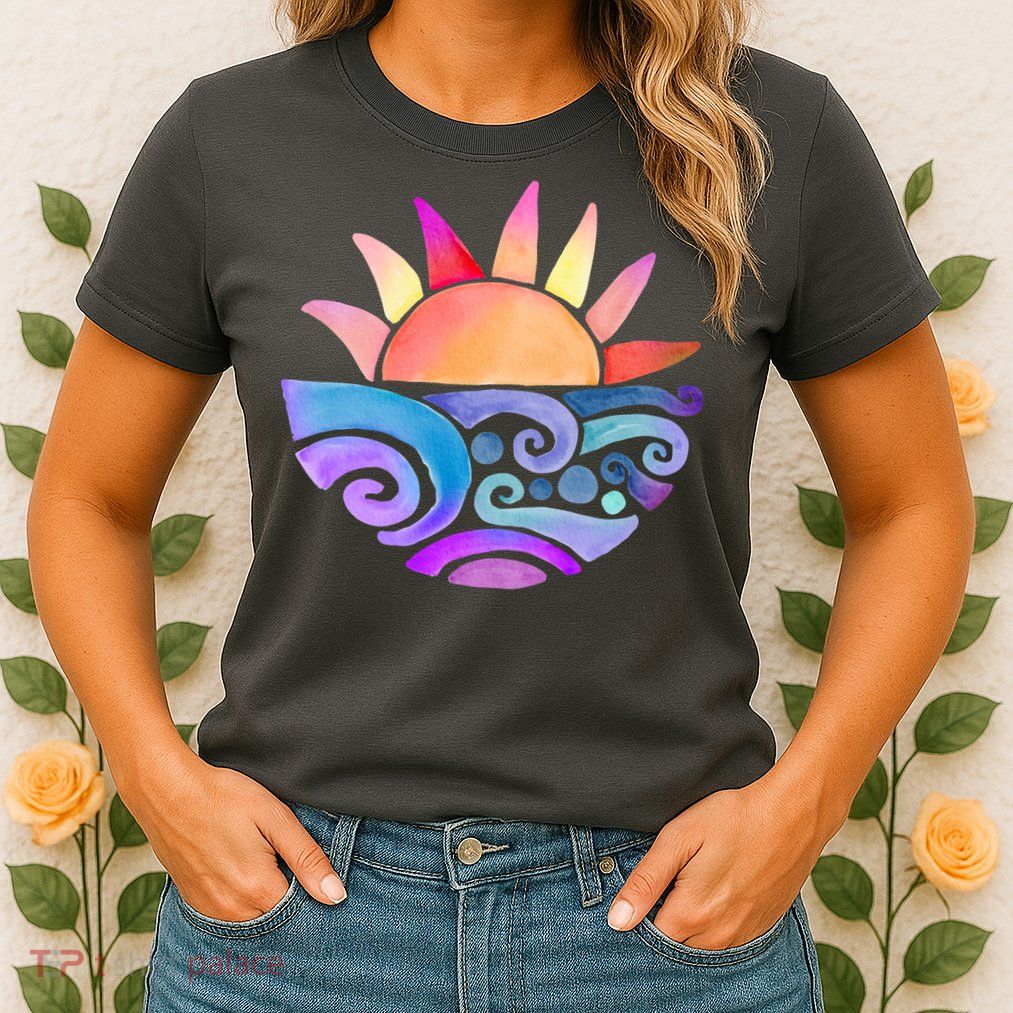 Summer Water Color Sunset Beach Womens T-Shirt