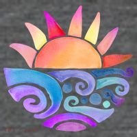 Summer Water Color Sunset Beach Womens T-Shirt