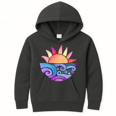 Summer Water Color Sunset Beach Kids Hoodie