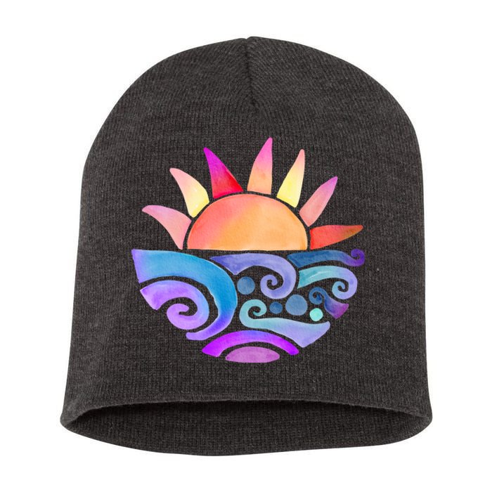 Summer Water Color Sunset Beach Short Acrylic Beanie