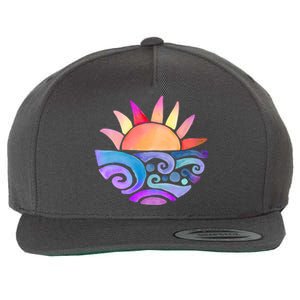 Summer Water Color Sunset Beach Wool Snapback Cap