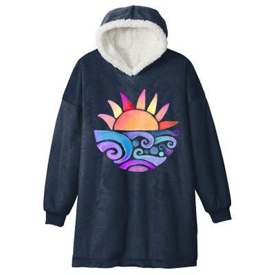 Summer Water Color Sunset Beach Hooded Wearable Blanket