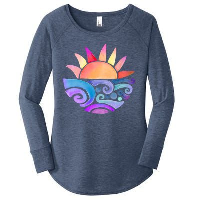 Summer Water Color Sunset Beach Women's Perfect Tri Tunic Long Sleeve Shirt