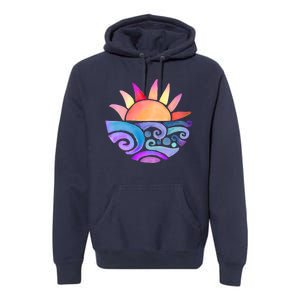 Summer Water Color Sunset Beach Premium Hoodie