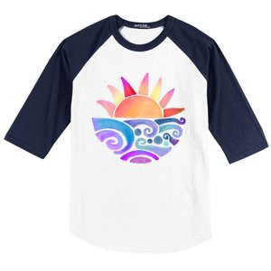 Summer Water Color Sunset Beach Baseball Sleeve Shirt