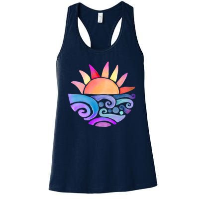 Summer Water Color Sunset Beach Women's Racerback Tank