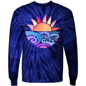 Summer Water Color Sunset Beach Tie-Dye Long Sleeve Shirt