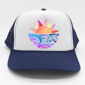 Summer Water Color Sunset Beach Trucker Hat