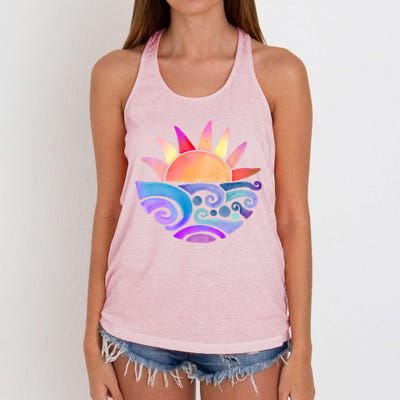 Summer Water Color Sunset Beach Women's Knotted Racerback Tank