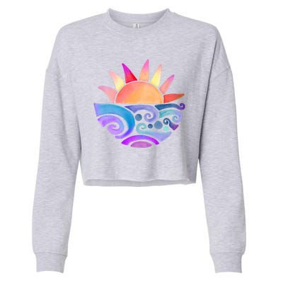 Summer Water Color Sunset Beach Cropped Pullover Crew