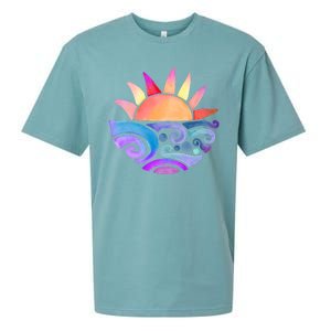 Summer Water Color Sunset Beach Sueded Cloud Jersey T-Shirt