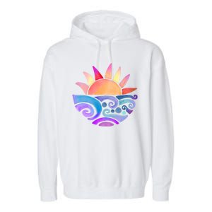 Summer Water Color Sunset Beach Garment-Dyed Fleece Hoodie