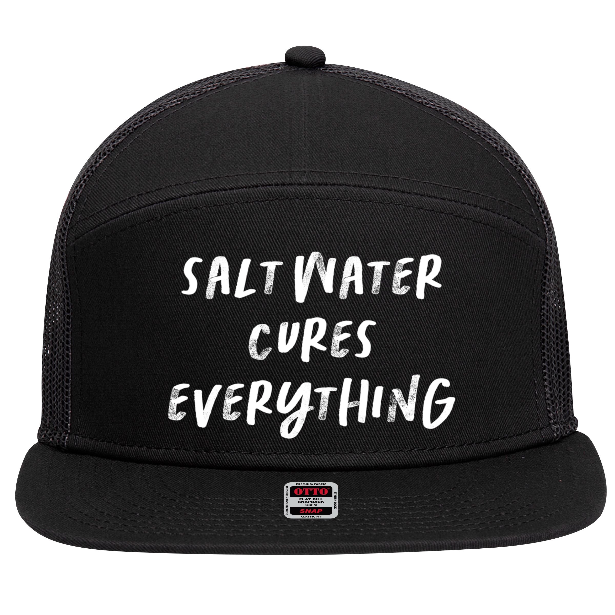 Salt Water Cures Everything Gift 7 Panel Mesh Trucker Snapback Hat