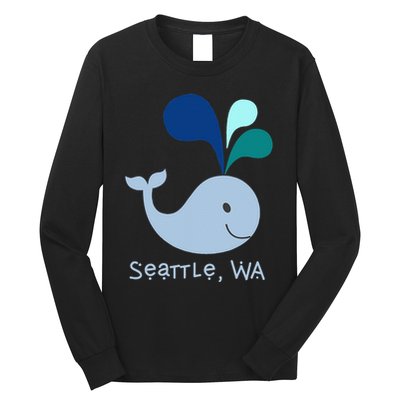 Seattle Washington Cute Whale Lover Cartoon Long Sleeve Shirt