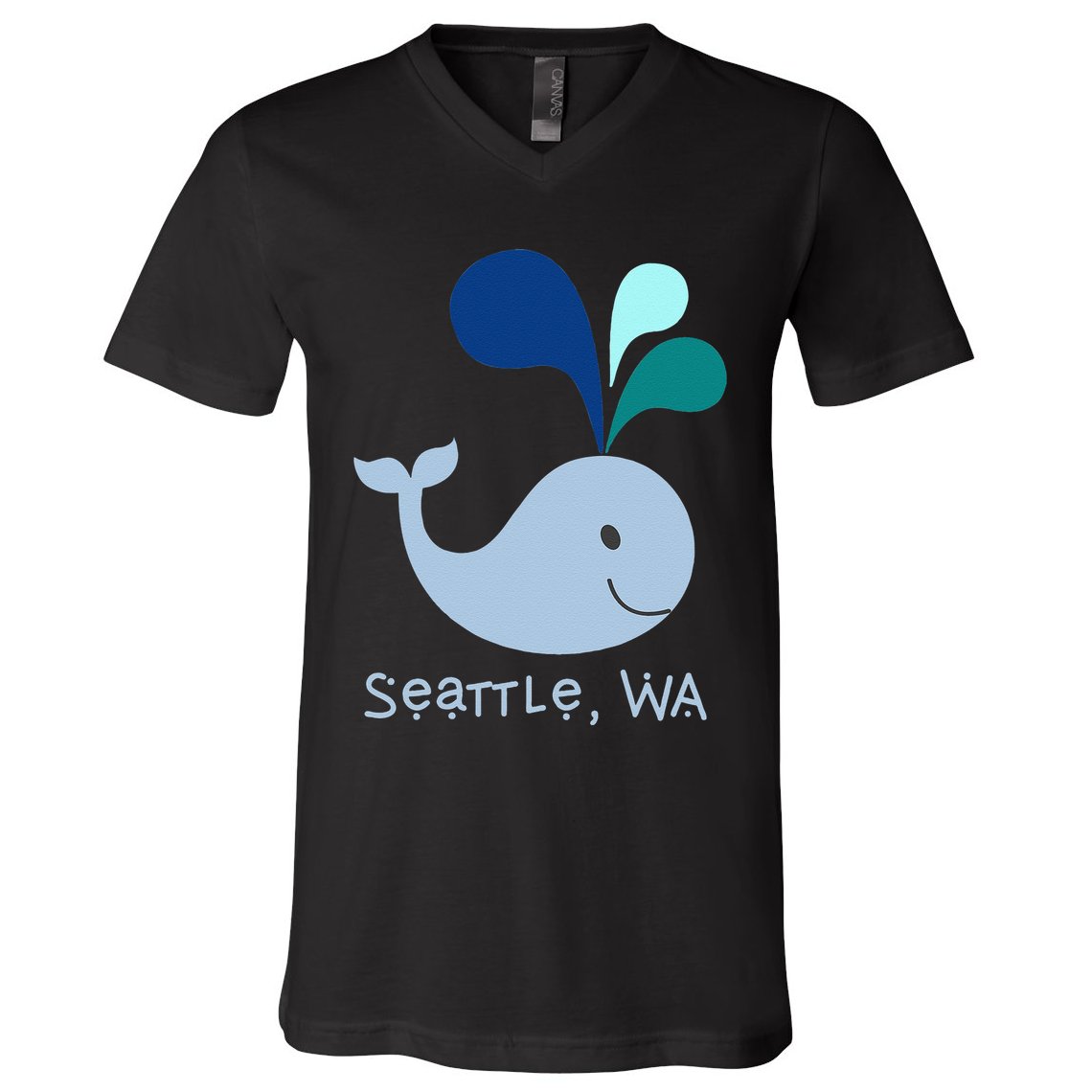 Seattle Washington Cute Whale Lover Cartoon V-Neck T-Shirt
