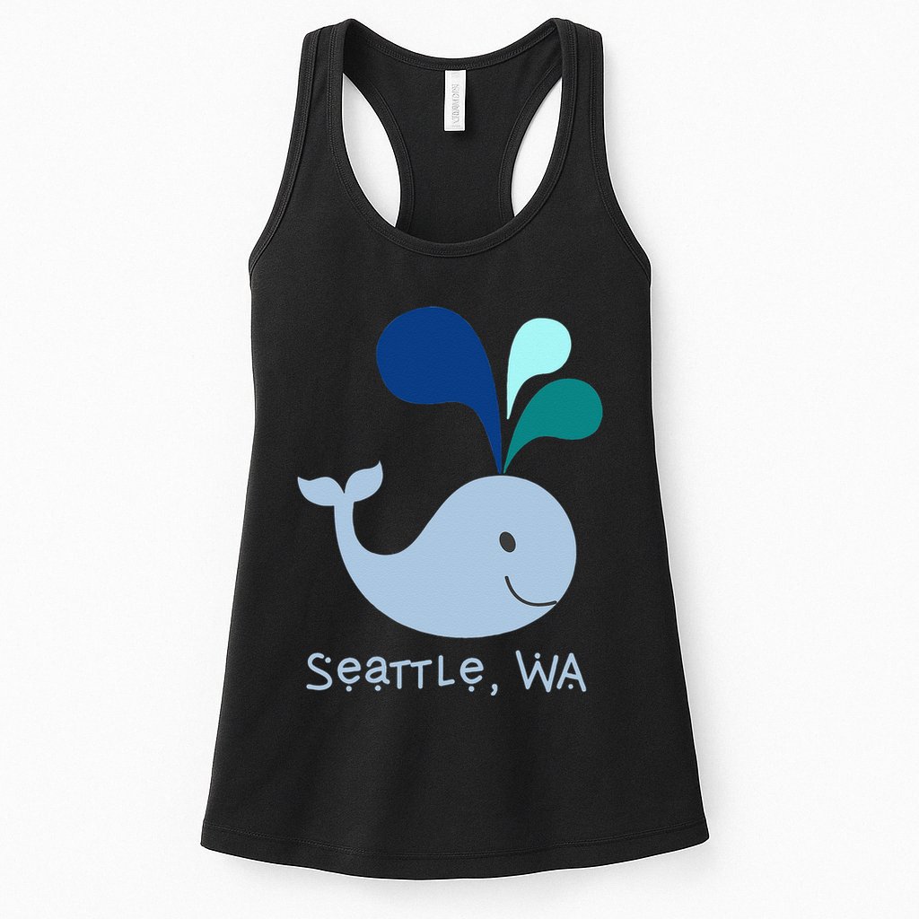 Seattle Washington Cute Whale Lover Cartoon Womens Tank Top