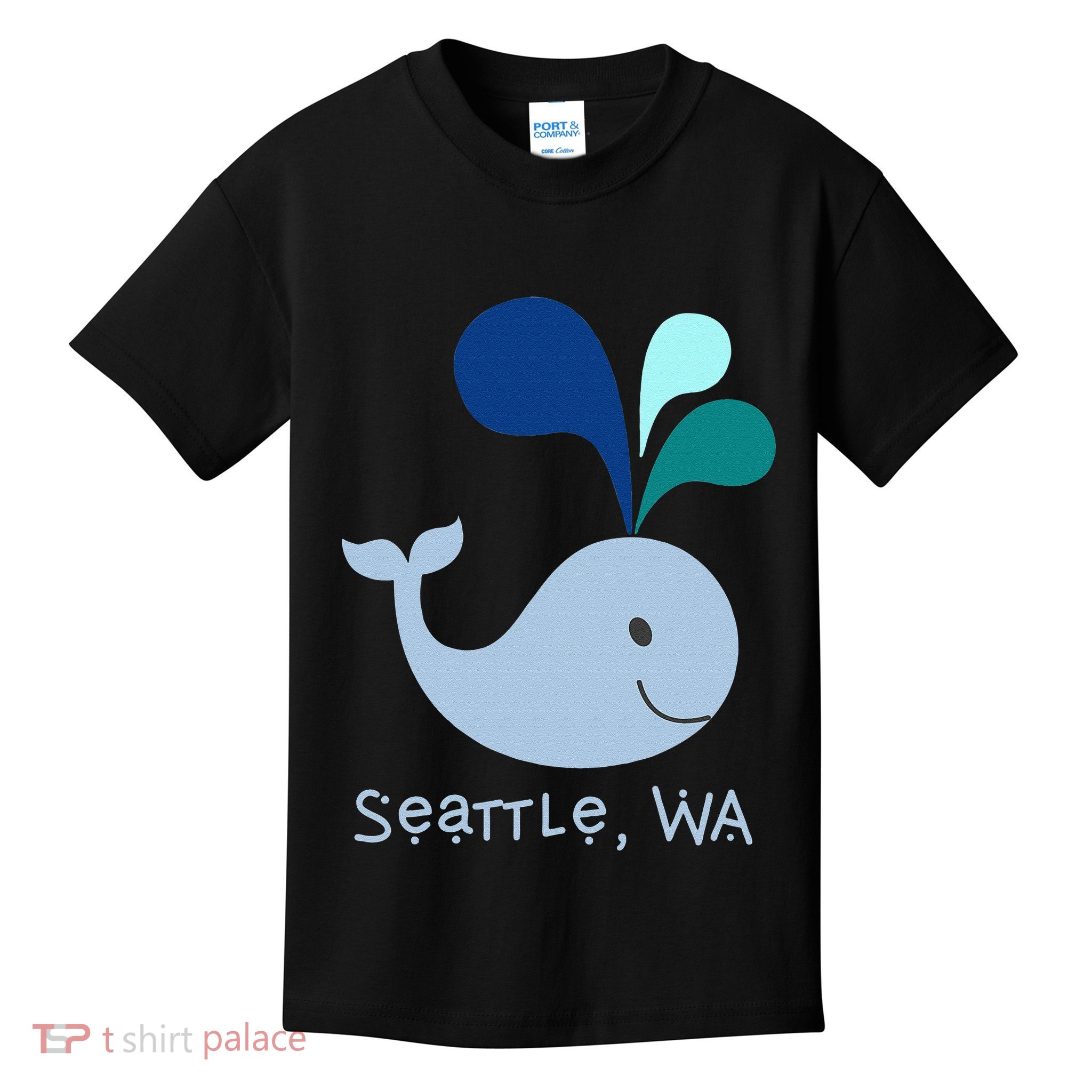 Seattle Washington Cute Whale Lover Cartoon Kids T-Shirt