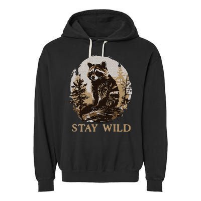Stay Wild Cottagecore Aesthetic Raccoon Lover Vintage Racoon Garment-Dyed Fleece Hoodie